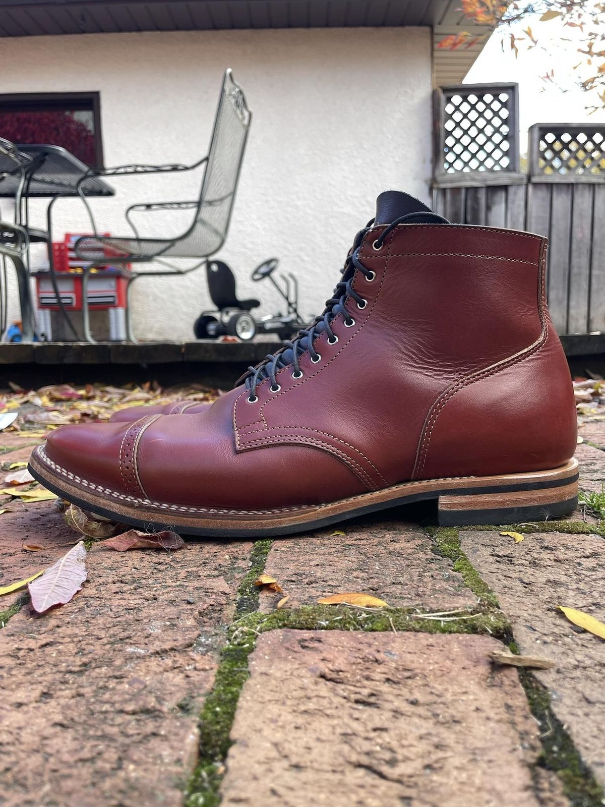 Photo by patinathunderdome on November 1, 2021 of the Viberg Service Boot in Horween Color 4 Workshoe Butt.