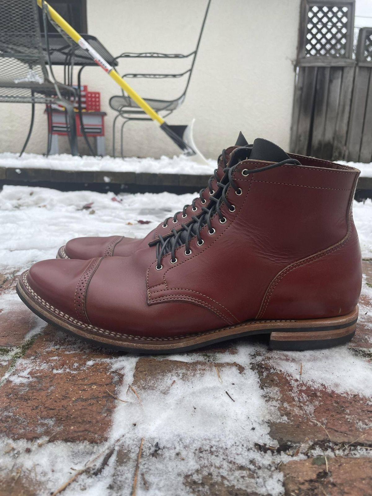 Photo by patinathunderdome on December 5, 2021 of the Viberg Service Boot in Horween Color 4 Workshoe Butt.