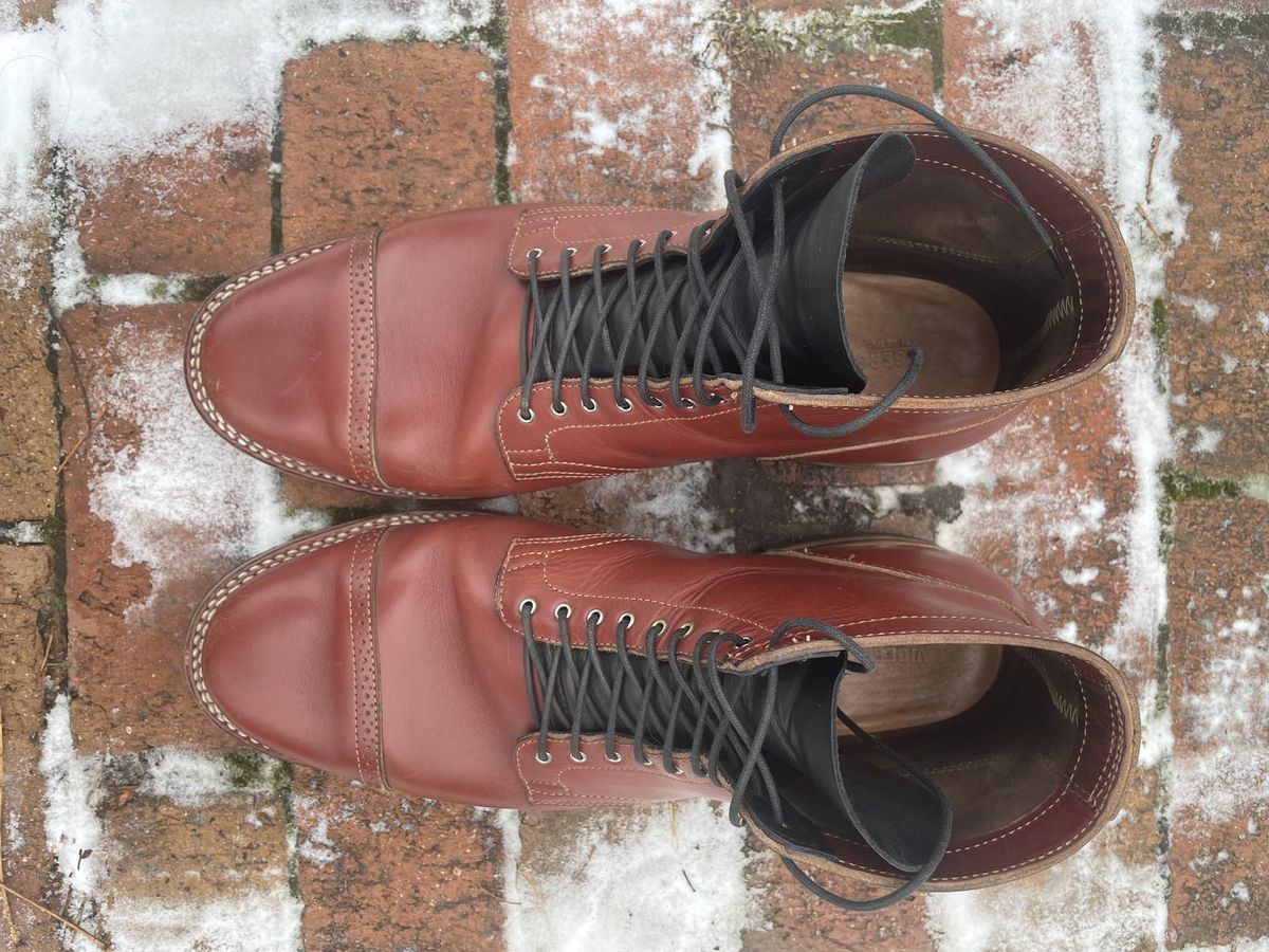 Photo by patinathunderdome on December 5, 2021 of the Viberg Service Boot in Horween Color 4 Workshoe Butt.
