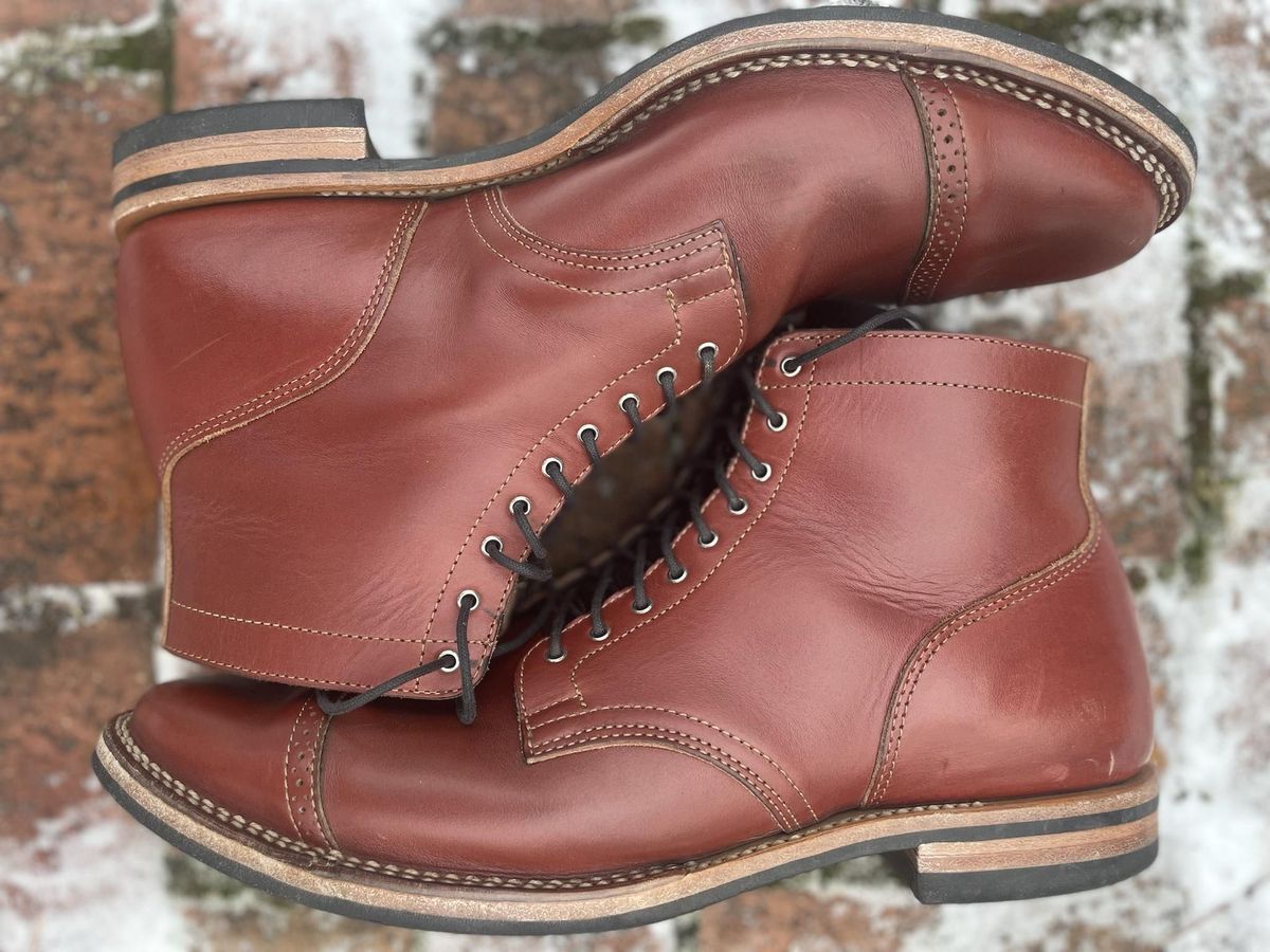 Photo by patinathunderdome on December 5, 2021 of the Viberg Service Boot in Horween Color 4 Workshoe Butt.