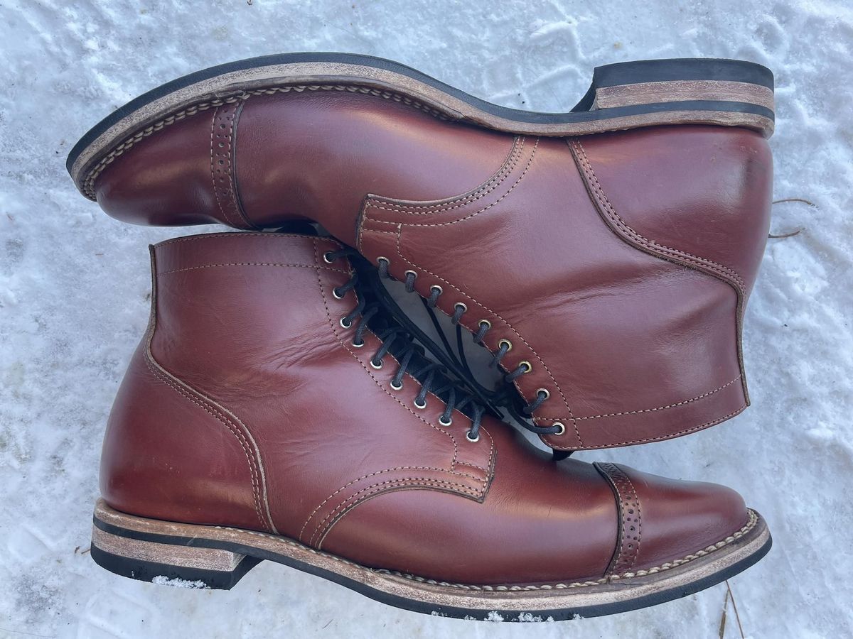Photo by patinathunderdome on February 6, 2022 of the Viberg Service Boot in Horween Color 4 Workshoe Butt.