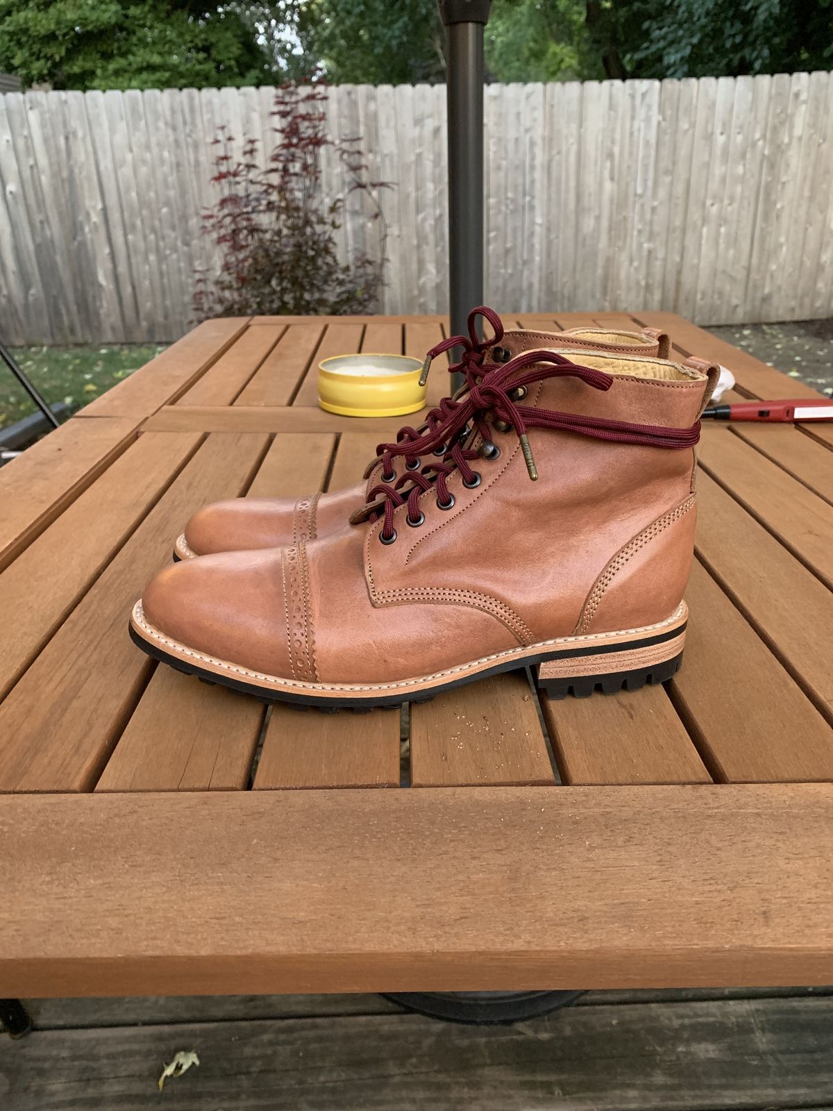 Photo by patinathunderdome on September 30, 2021 of the John Doe Shoes 420 Brogue Cap Toe in Horween Natural Derby.