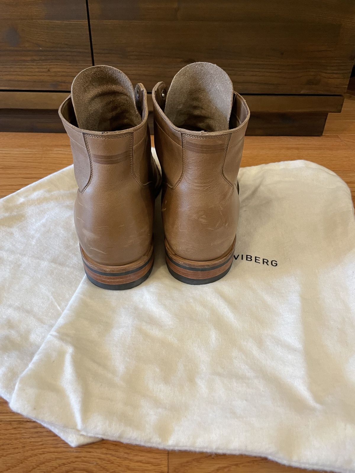 Photo by patinathunderdome on November 6, 2021 of the Viberg Service Boot in Horween Natural Chromexcel.