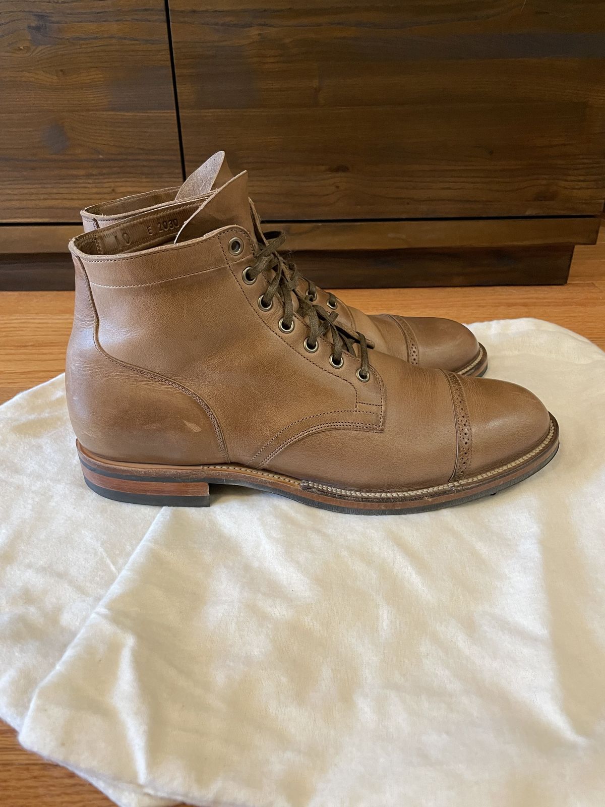 Photo by patinathunderdome on November 6, 2021 of the Viberg Service Boot in Horween Natural Chromexcel.
