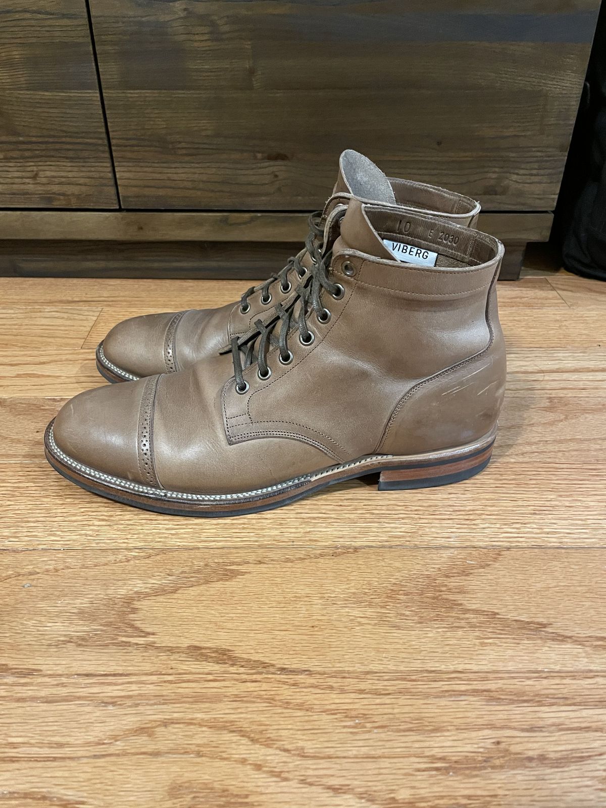Photo by patinathunderdome on December 6, 2021 of the Viberg Service Boot in Horween Natural Chromexcel.