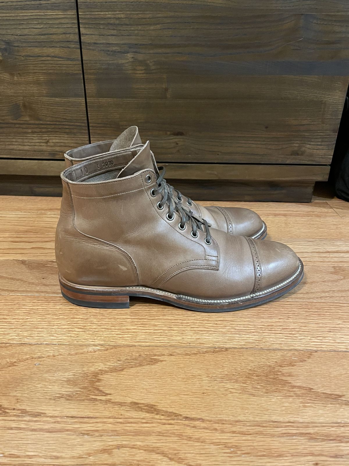 Photo by patinathunderdome on December 6, 2021 of the Viberg Service Boot in Horween Natural Chromexcel.