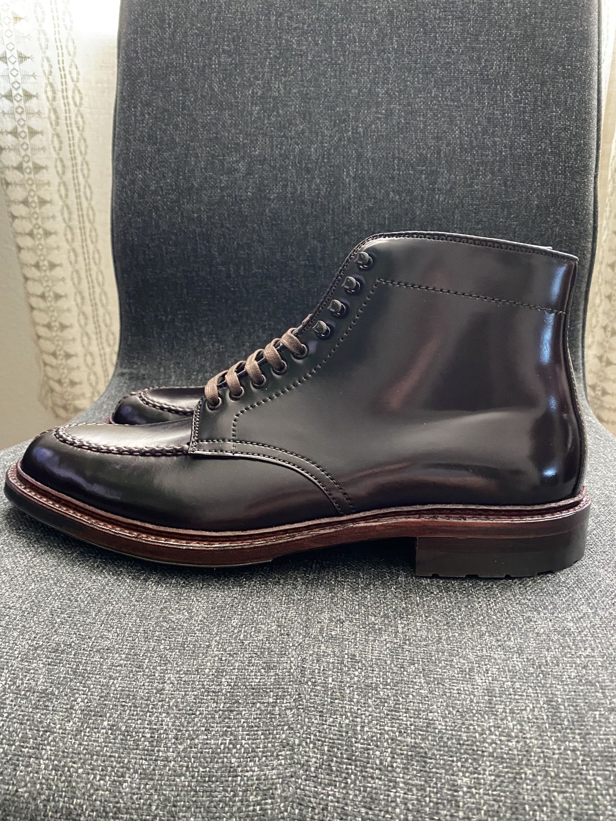 Photo by patinathunderdome on October 1, 2021 of the Alden Tanker Boot in Horween Color 8 Shell Cordovan.