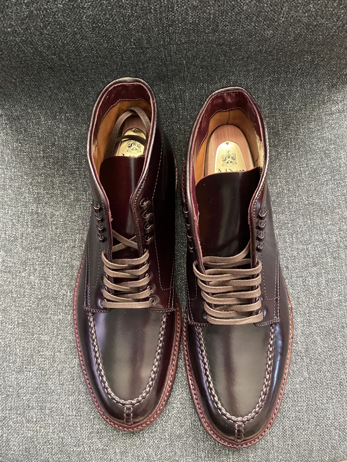 Photo by patinathunderdome on October 1, 2021 of the Alden Tanker Boot in Horween Color 8 Shell Cordovan.