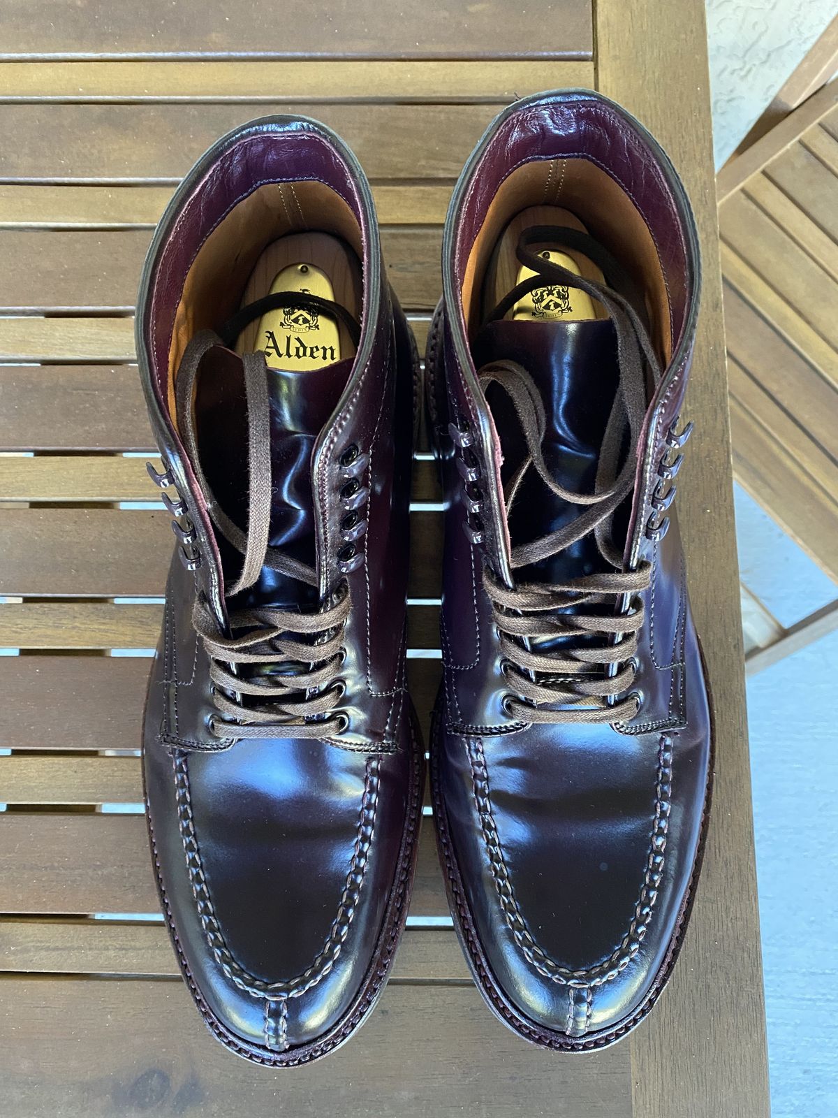 Photo by patinathunderdome on November 3, 2021 of the Alden Tanker Boot in Horween Color 8 Shell Cordovan.