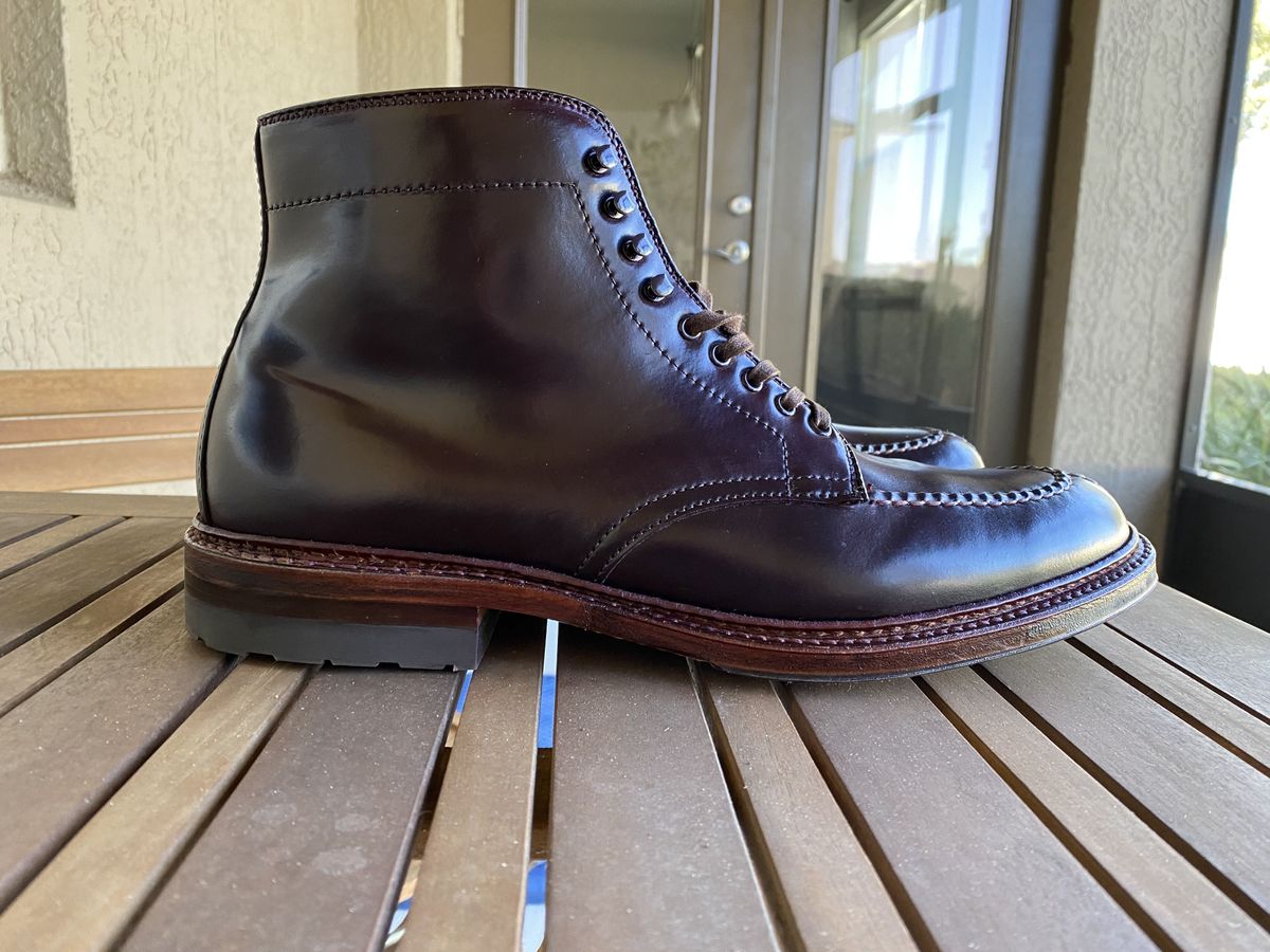 Photo by patinathunderdome on November 3, 2021 of the Alden Tanker Boot in Horween Color 8 Shell Cordovan.