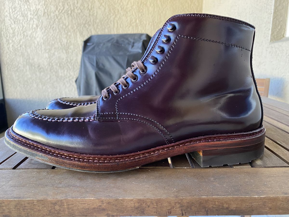 Photo by patinathunderdome on November 3, 2021 of the Alden Tanker Boot in Horween Color 8 Shell Cordovan.