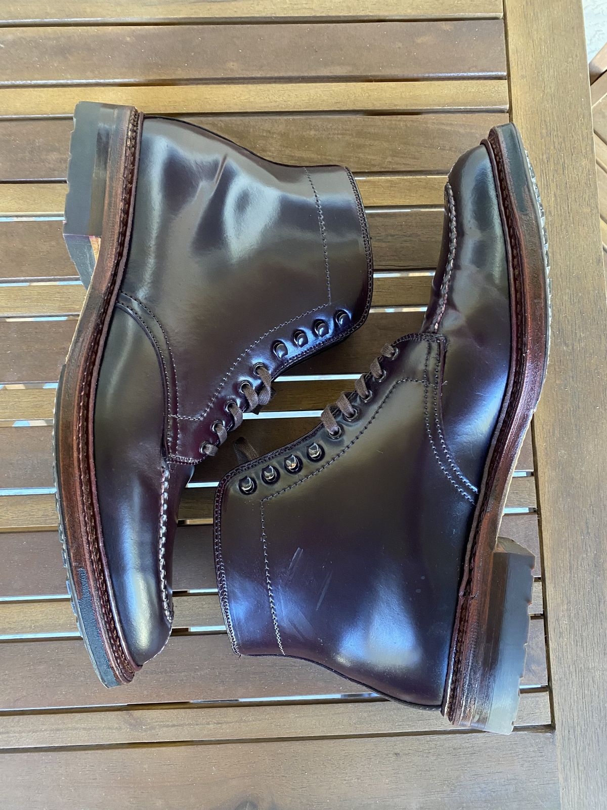 Photo by patinathunderdome on November 3, 2021 of the Alden Tanker Boot in Horween Color 8 Shell Cordovan.