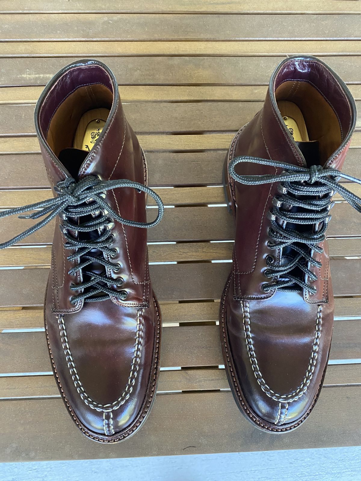 Photo by patinathunderdome on April 4, 2022 of the Alden Tanker Boot in Horween Color 8 Shell Cordovan.