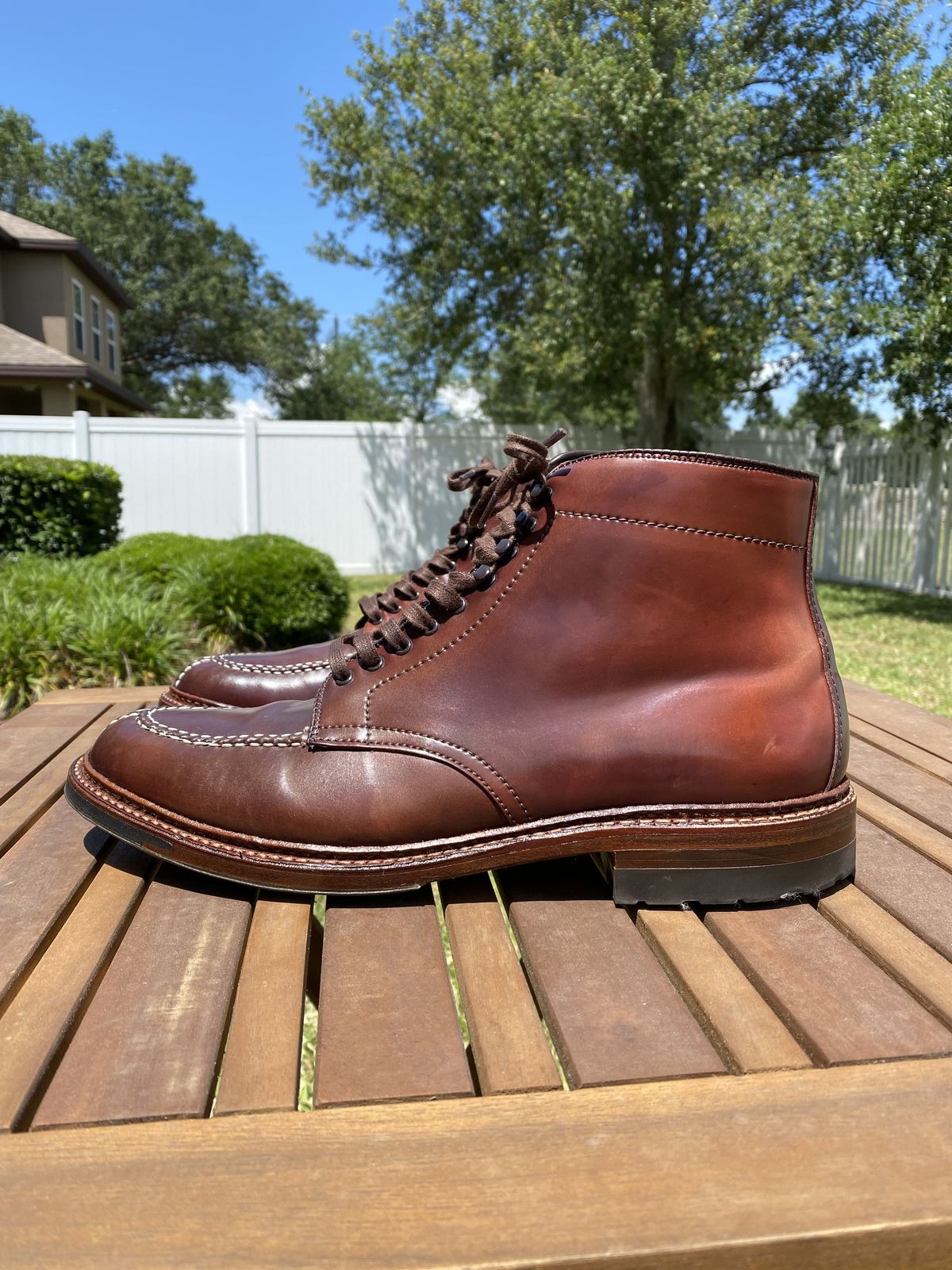 Photo by patinathunderdome on May 4, 2022 of the Alden Tanker Boot in Horween Color 8 Shell Cordovan.