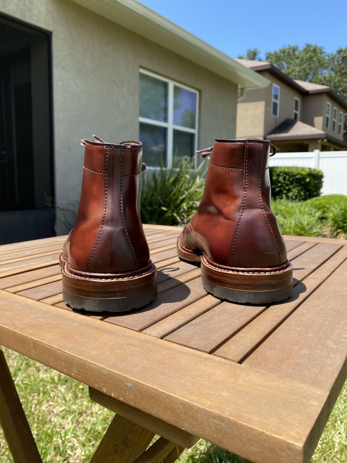 Photo by patinathunderdome on May 4, 2022 of the Alden Tanker Boot in Horween Color 8 Shell Cordovan.