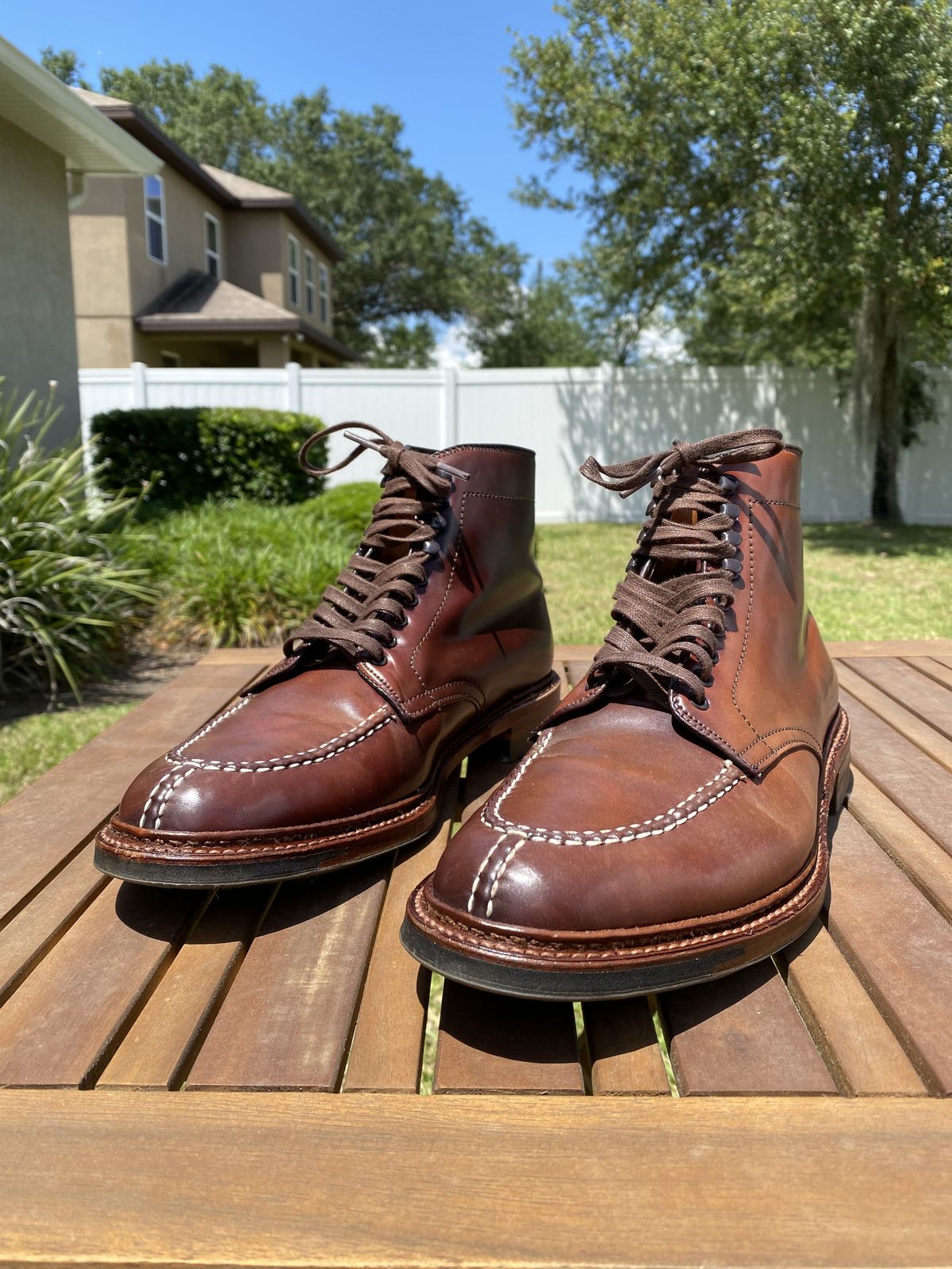 Photo by patinathunderdome on May 4, 2022 of the Alden Tanker Boot in Horween Color 8 Shell Cordovan.