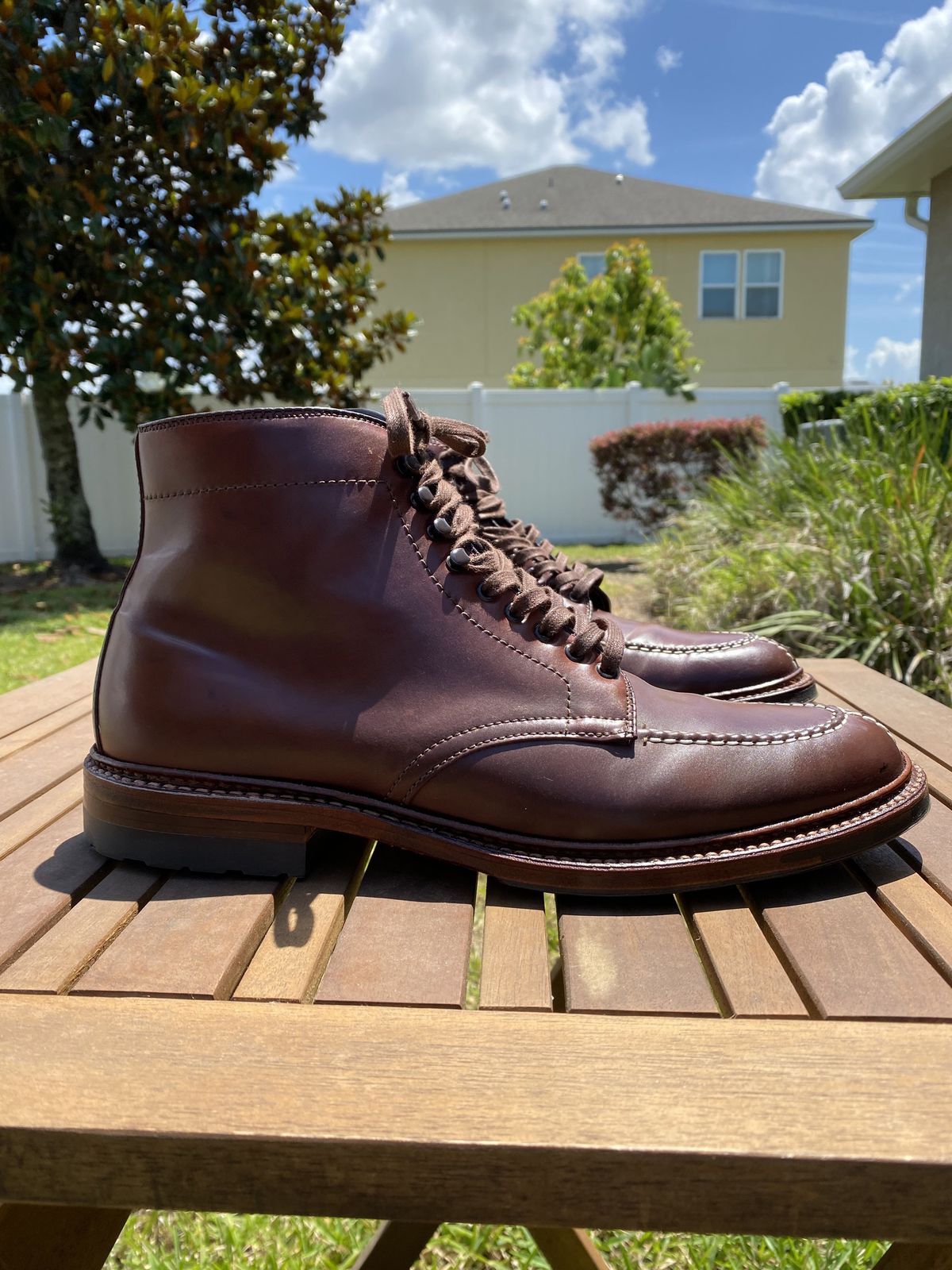 Photo by patinathunderdome on May 4, 2022 of the Alden Tanker Boot in Horween Color 8 Shell Cordovan.