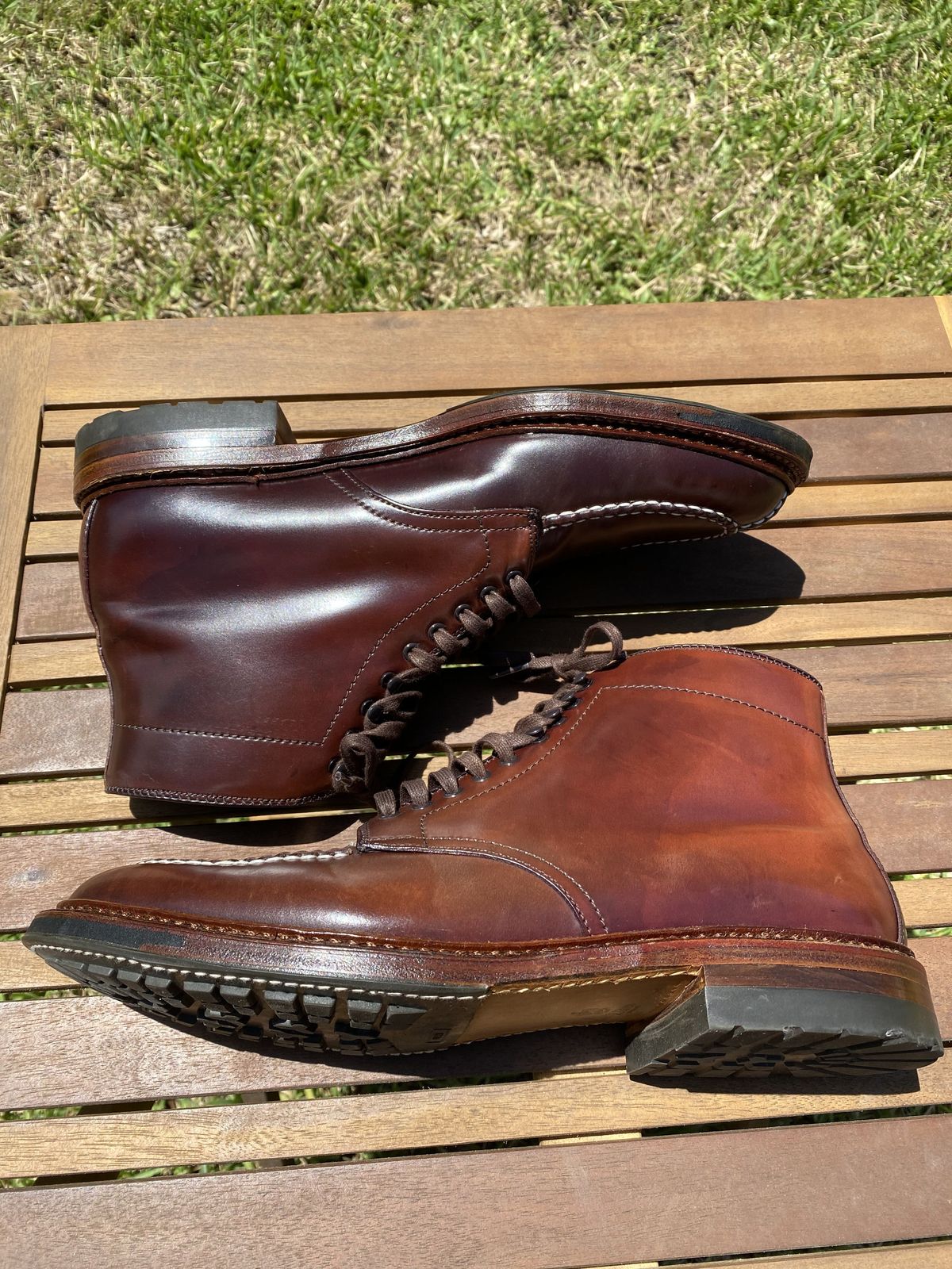 Photo by patinathunderdome on May 4, 2022 of the Alden Tanker Boot in Horween Color 8 Shell Cordovan.