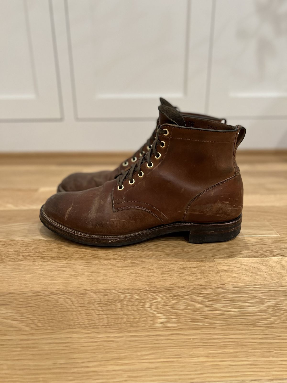 Photo by patinathunderdome on December 6, 2021 of the Viberg Service Boot in Maryam Toscanello Horsebutt.