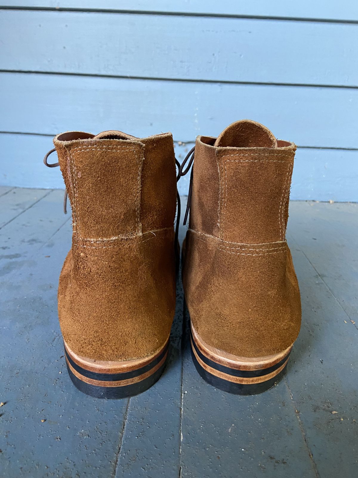 Photo by patinathunderdome on October 4, 2021 of the Old Scratch Boots Mark 1 in Seidel Tobacco Stampede Roughout.
