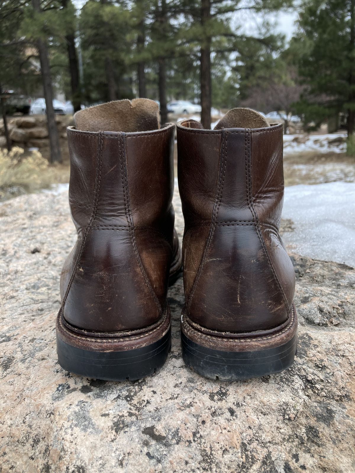 Photo by patinathunderdome on March 4, 2022 of the Grant Stone Brass Boot in Horween Crimson Chromexcel.