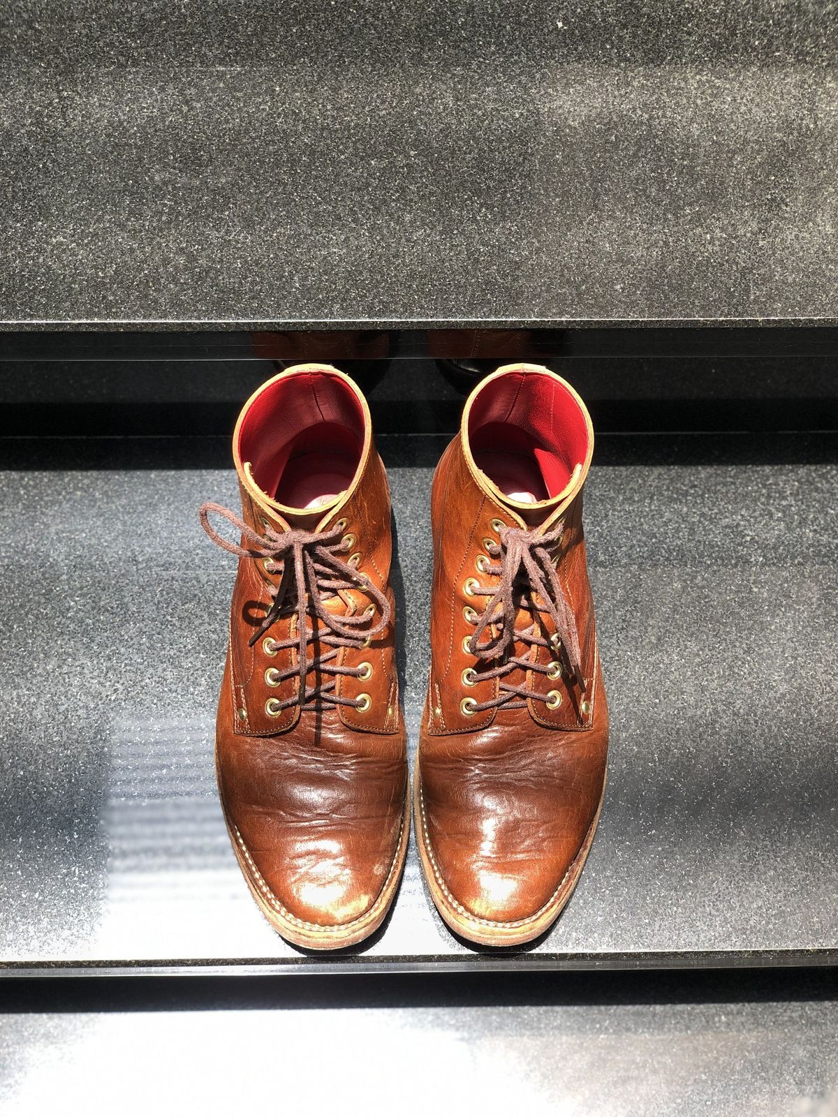 Photo by patinathunderdome on March 6, 2022 of the Benzein TDD-01 Boot in Shinki Brown Oiled Horsebutt.