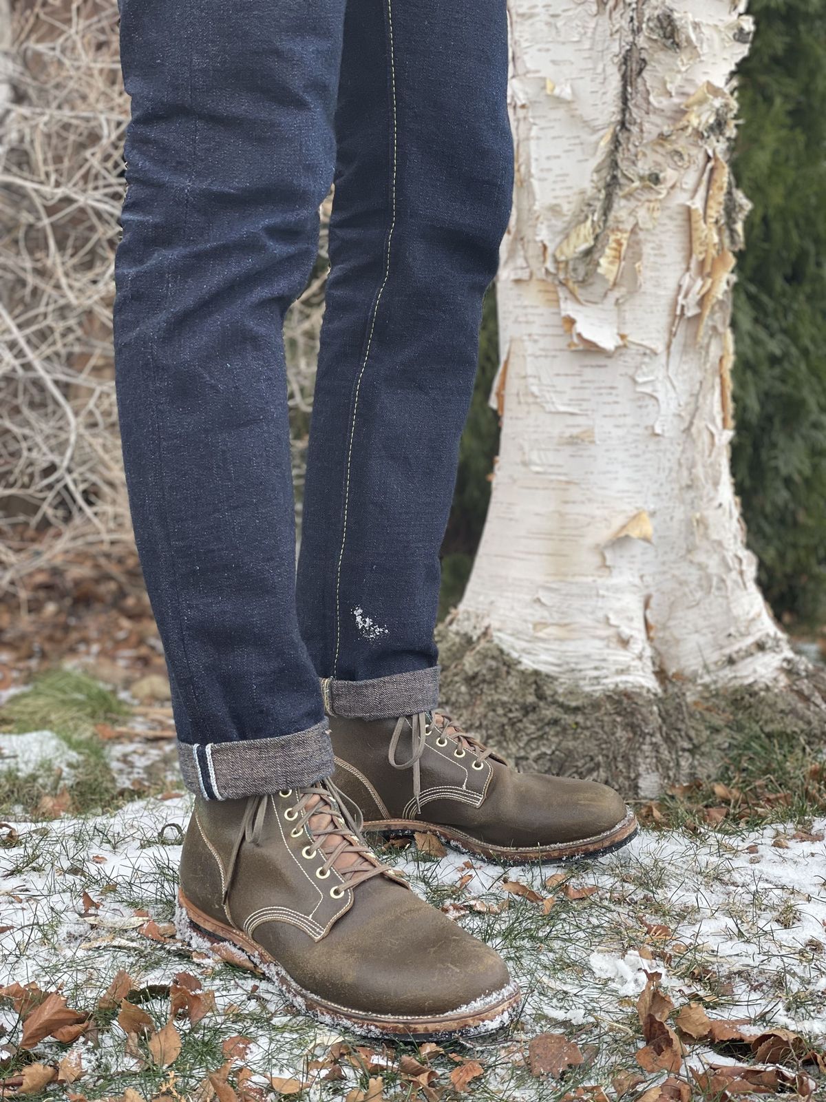 Photo by patinathunderdome on January 2, 2022 of the Viberg Boondocker in Horween Olive Waxed Flesh.