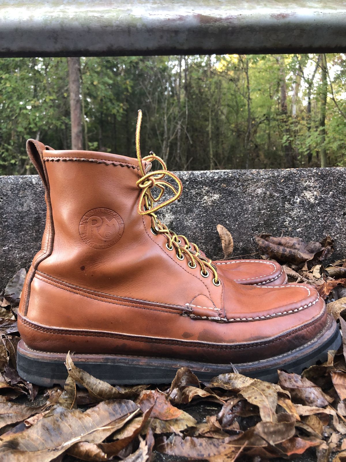 Photo by patinathunderdome on November 1, 2021 of the Russell Moccasin Co. Bird Shooter in Tanneries Haas Tan French Veal.