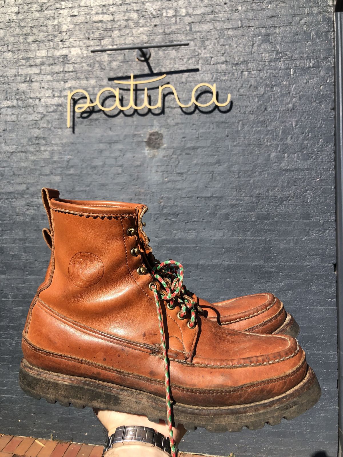 Photo by patinathunderdome on January 1, 2022 of the Russell Moccasin Co. Bird Shooter in Tanneries Haas Tan French Veal.