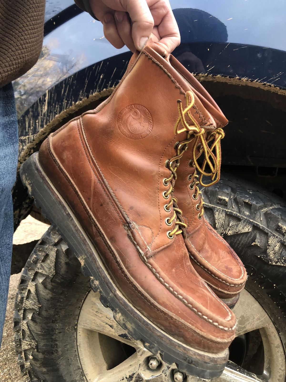 Photo by patinathunderdome on February 1, 2022 of the Russell Moccasin Co. Bird Shooter in Tanneries Haas Tan French Veal.