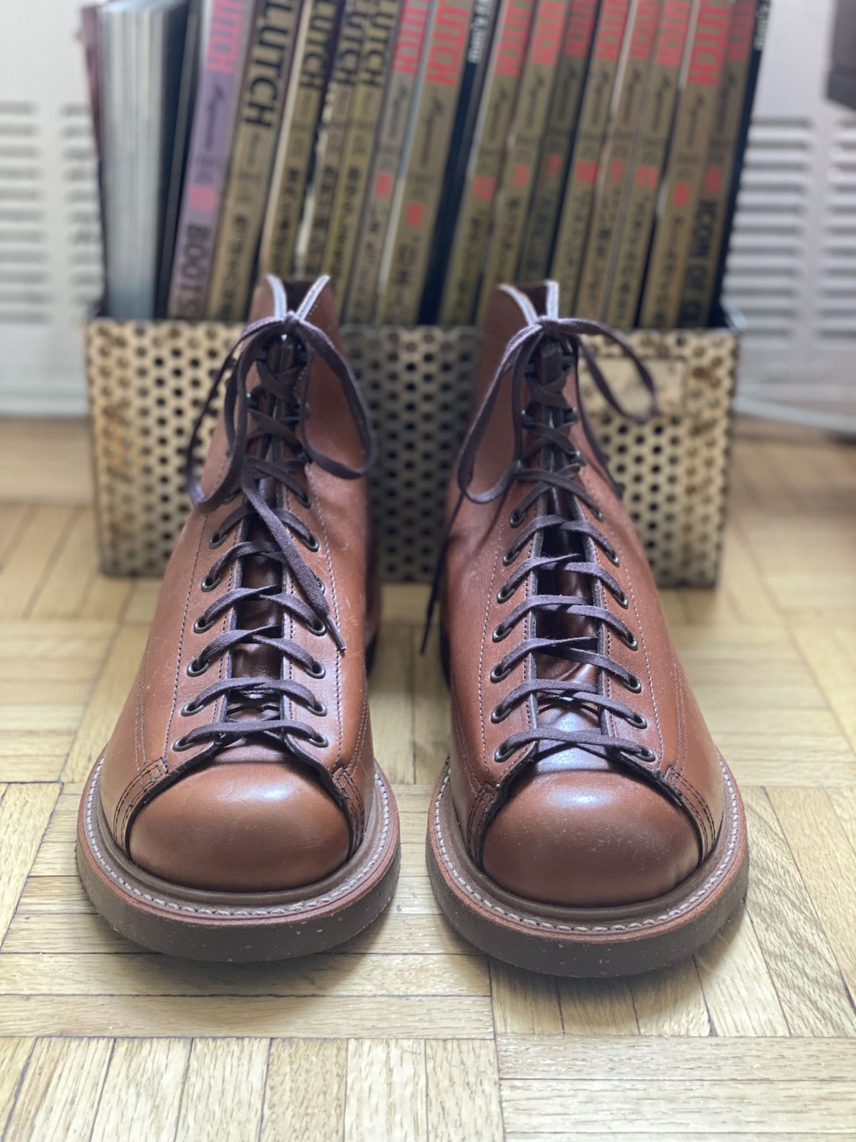 Photo by patinathunderdome on September 30, 2021 of the Red Wing Lineman Boots in S.B. Foot Cigar Retan.