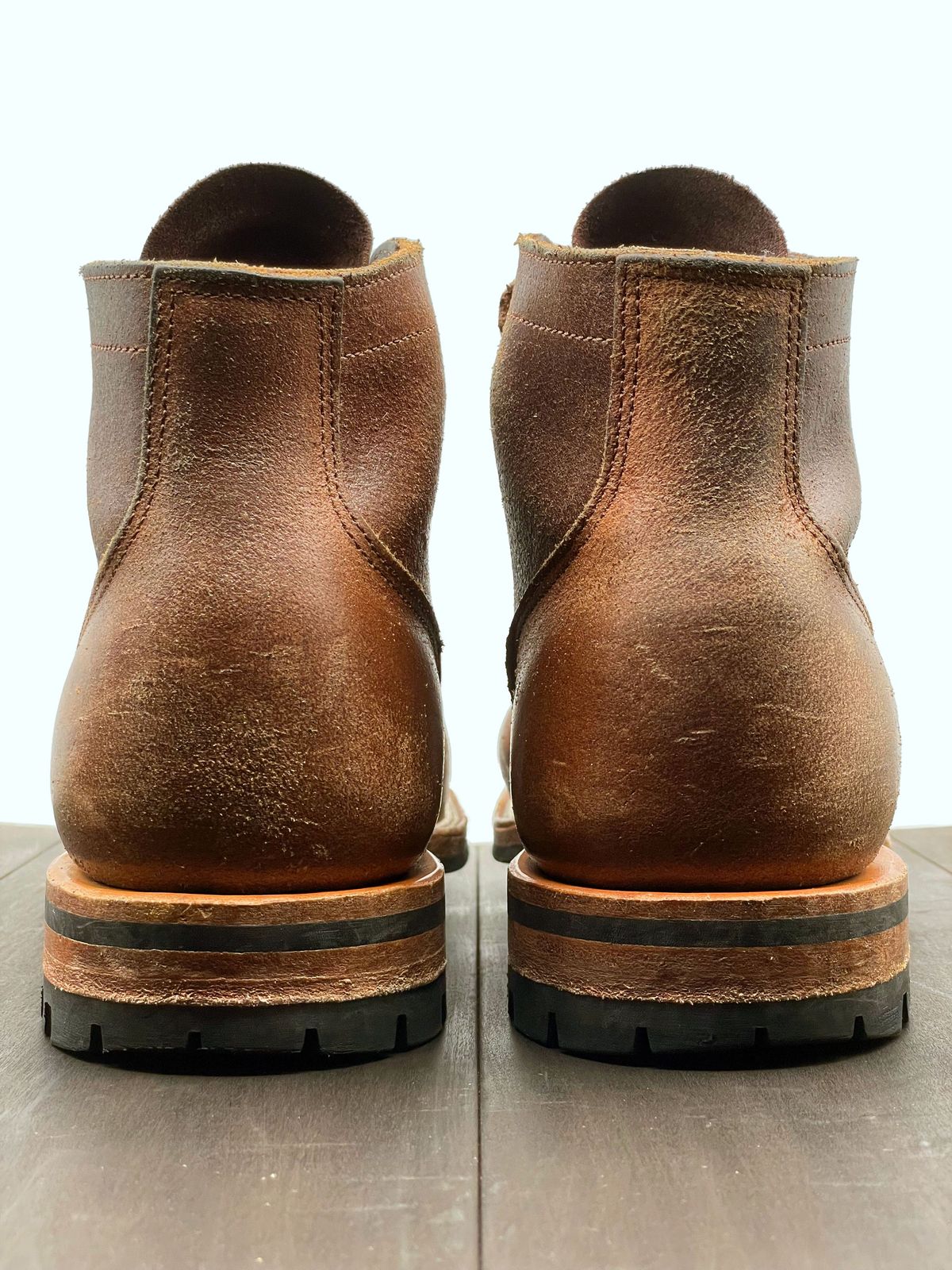 Photo by patinathunderdome on November 3, 2021 of the Viberg Boondocker in Horween Natural Waxed Flesh.
