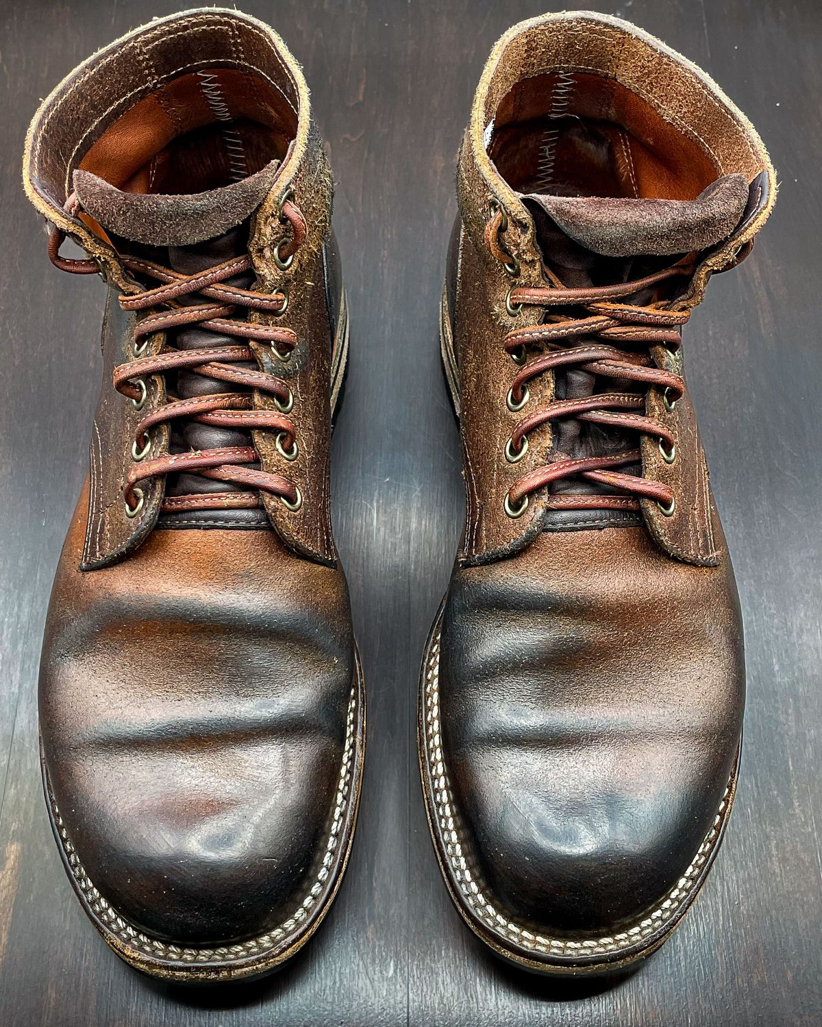 Photo by patinathunderdome on April 3, 2022 of the Viberg Boondocker in Horween Natural Waxed Flesh.