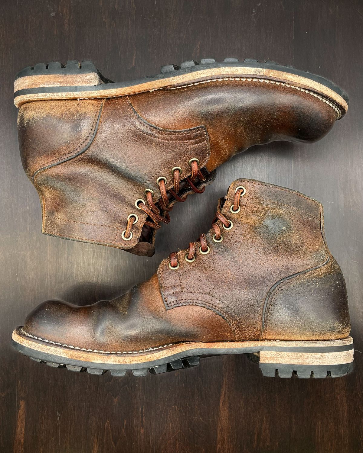 Photo by patinathunderdome on April 3, 2022 of the Viberg Boondocker in Horween Natural Waxed Flesh.