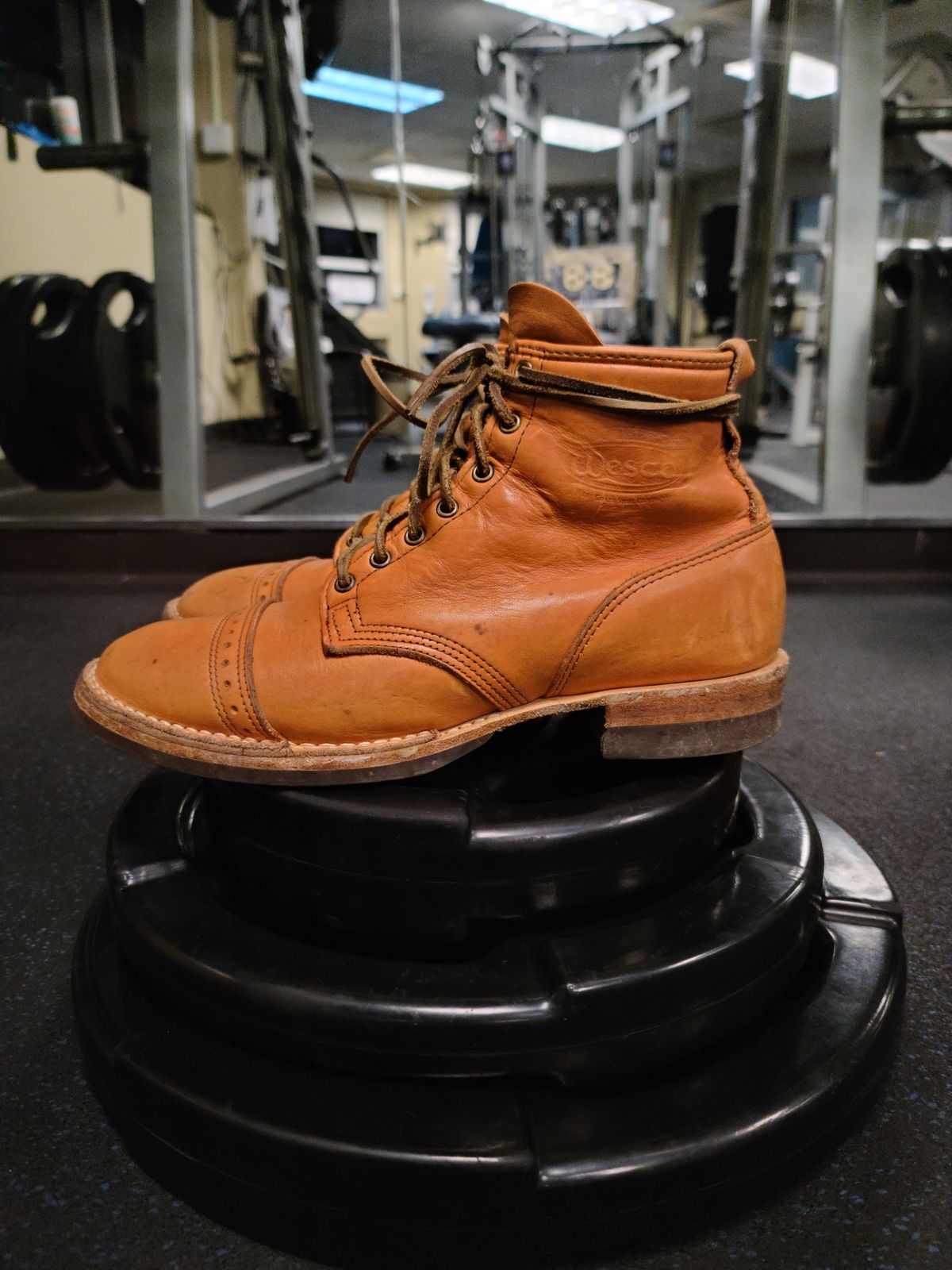 Photo by patinathunderdome on December 6, 2021 of the Wesco Hendrik in Horween Natural Essex.