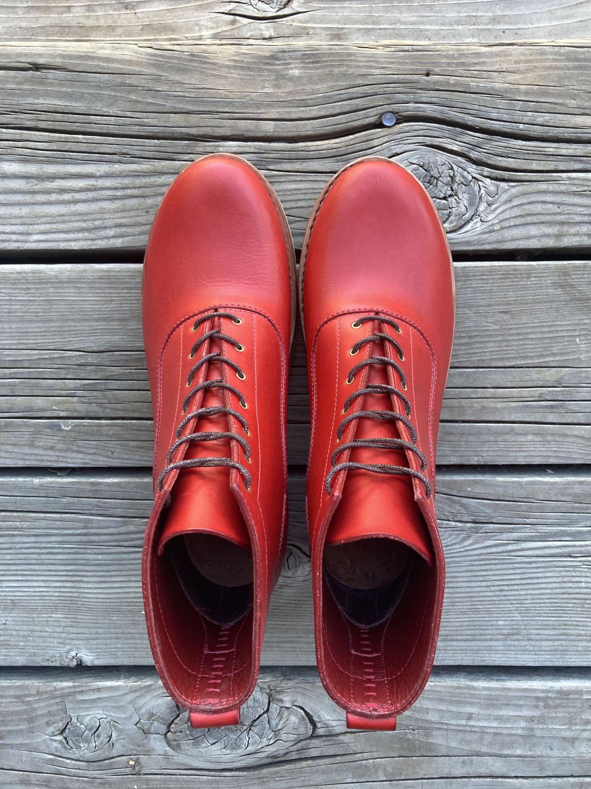 Photo by patinathunderdome on October 1, 2021 of the Maya Miel Balmoral Boot in Badalassi Carlo Red Minerva.