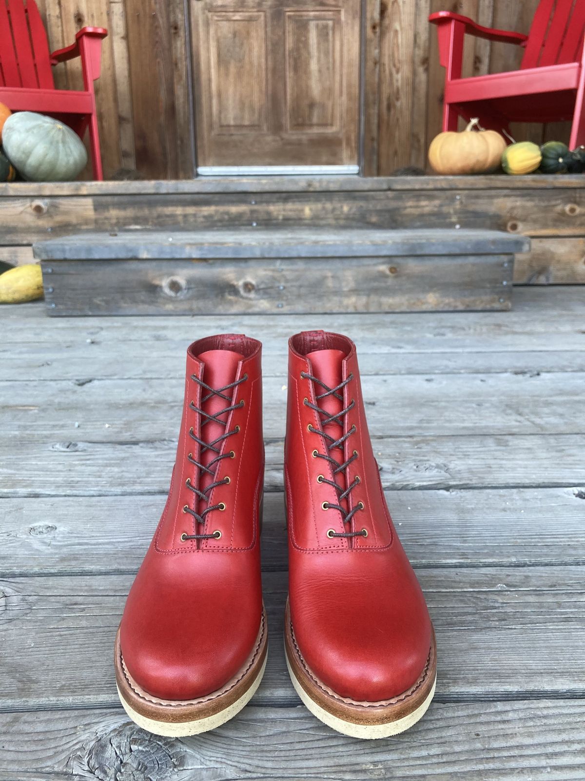 Photo by patinathunderdome on October 1, 2021 of the Maya Miel Balmoral Boot in Badalassi Carlo Red Minerva.