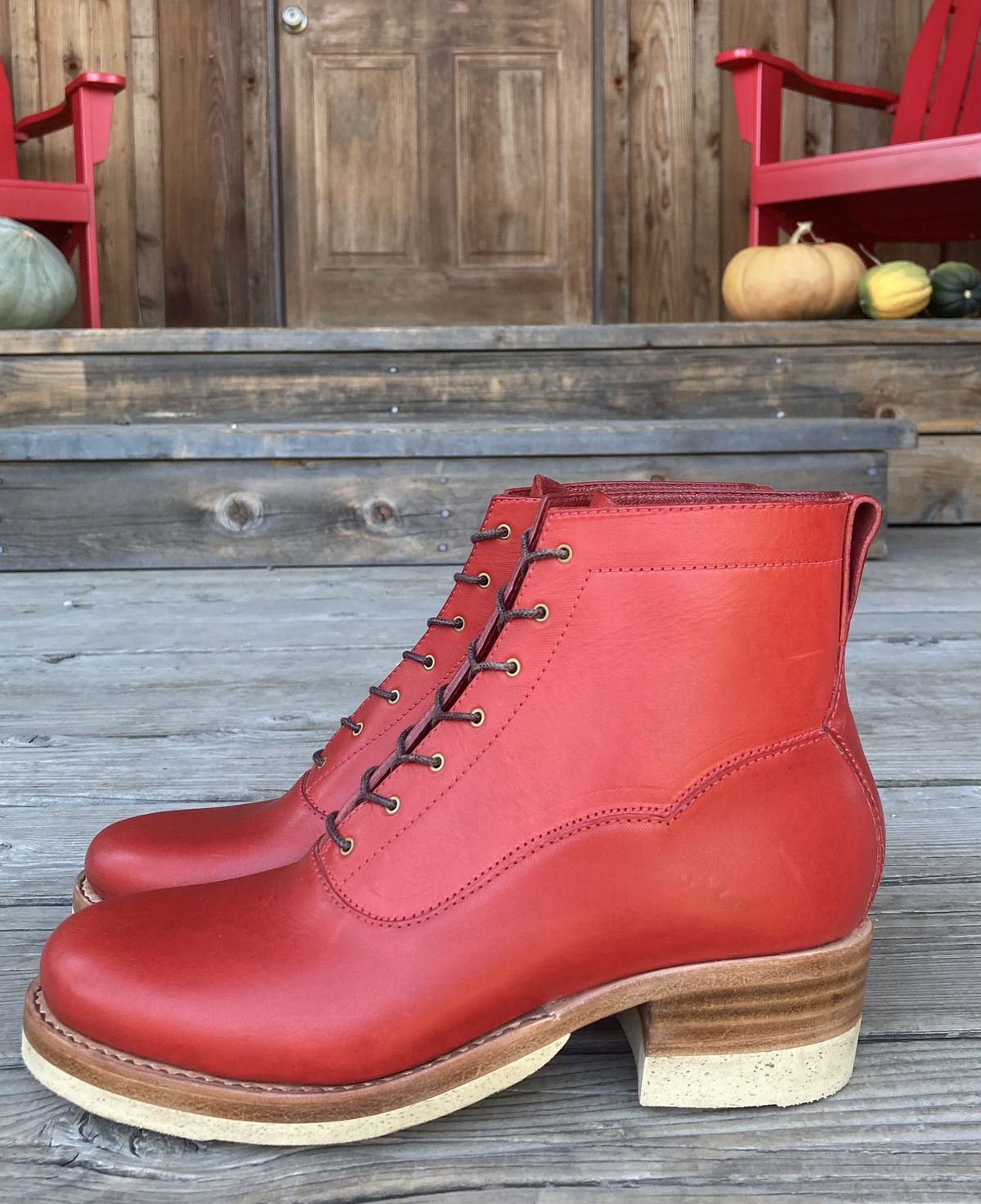 Photo by patinathunderdome on October 1, 2021 of the Maya Miel Balmoral Boot in Badalassi Carlo Red Minerva.