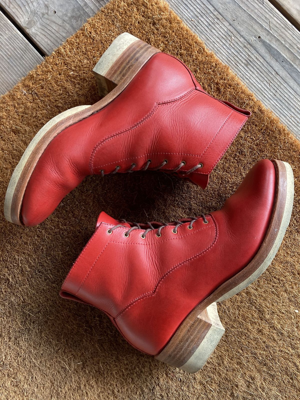 Photo by patinathunderdome on November 2, 2021 of the Maya Miel Balmoral Boot in Badalassi Carlo Red Minerva.