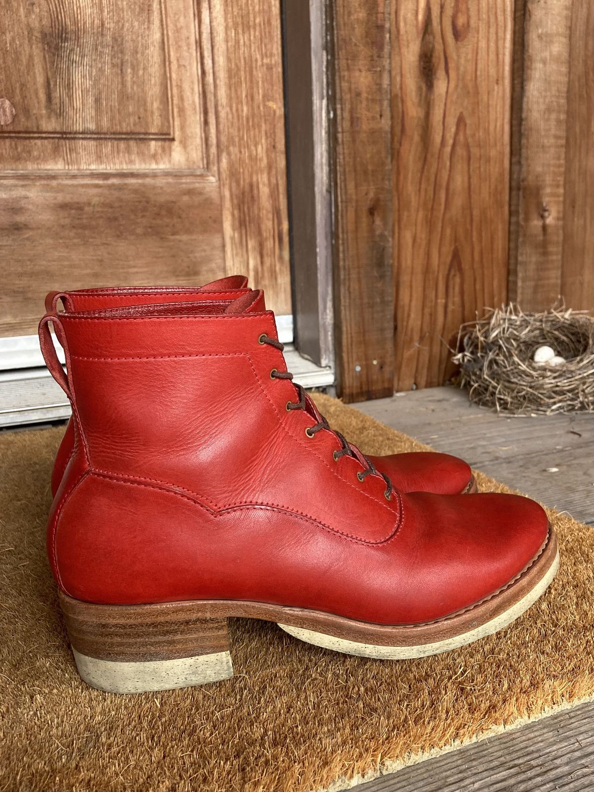 Photo by patinathunderdome on November 2, 2021 of the Maya Miel Balmoral Boot in Badalassi Carlo Red Minerva.