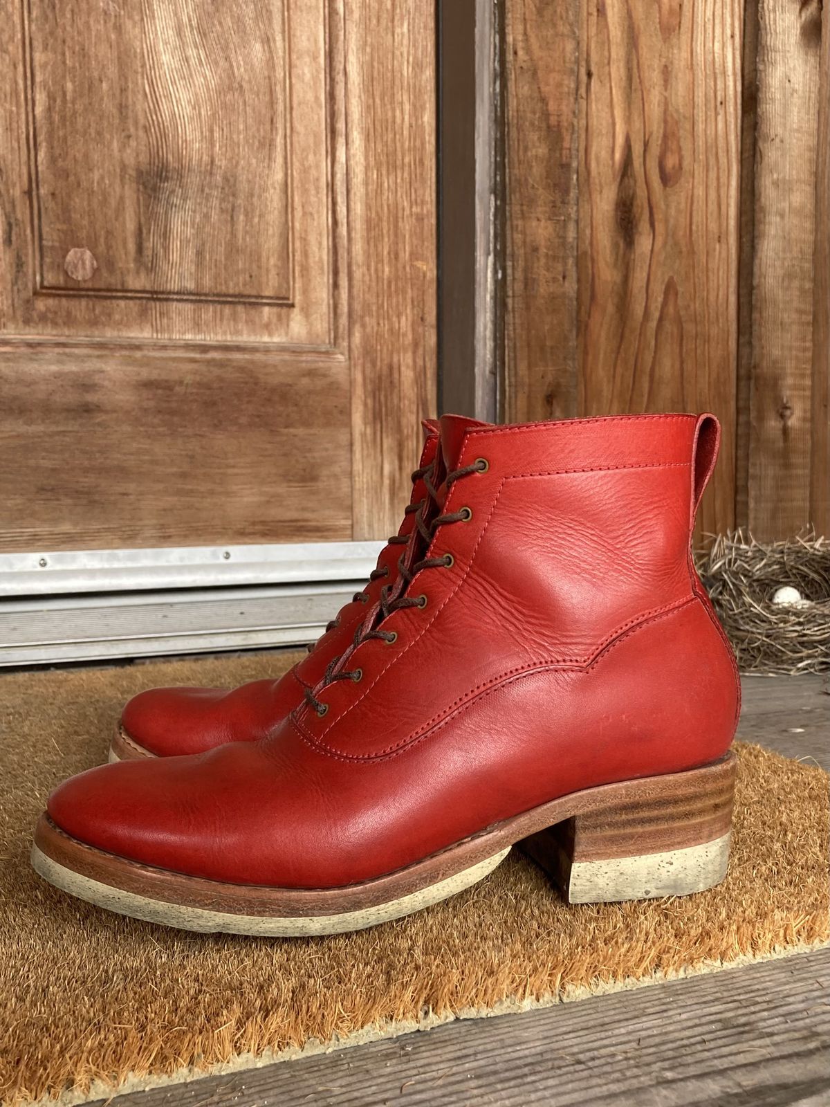 Photo by patinathunderdome on November 2, 2021 of the Maya Miel Balmoral Boot in Badalassi Carlo Red Minerva.