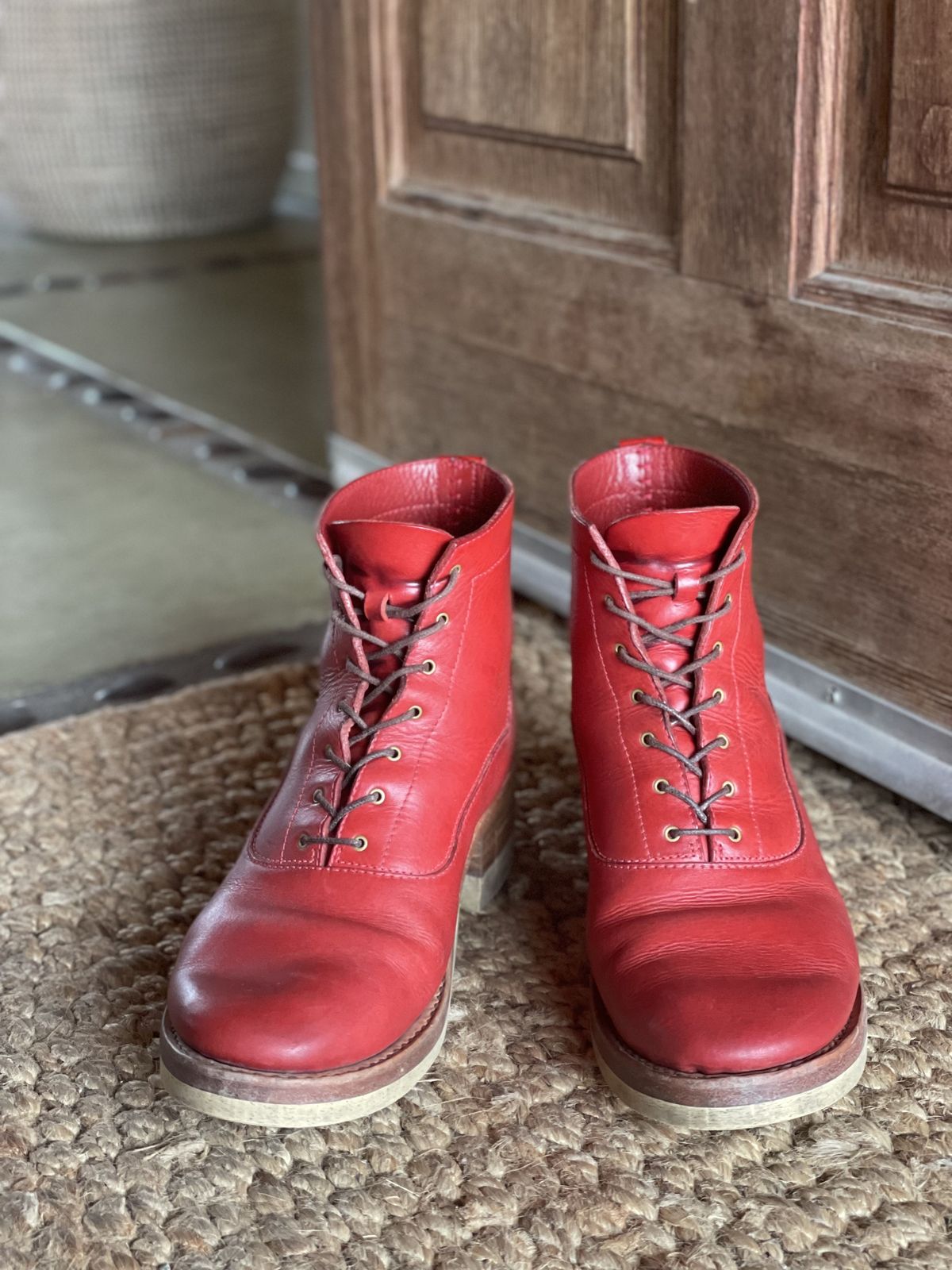 Photo by patinathunderdome on January 3, 2022 of the Maya Miel Balmoral Boot in Badalassi Carlo Red Minerva.