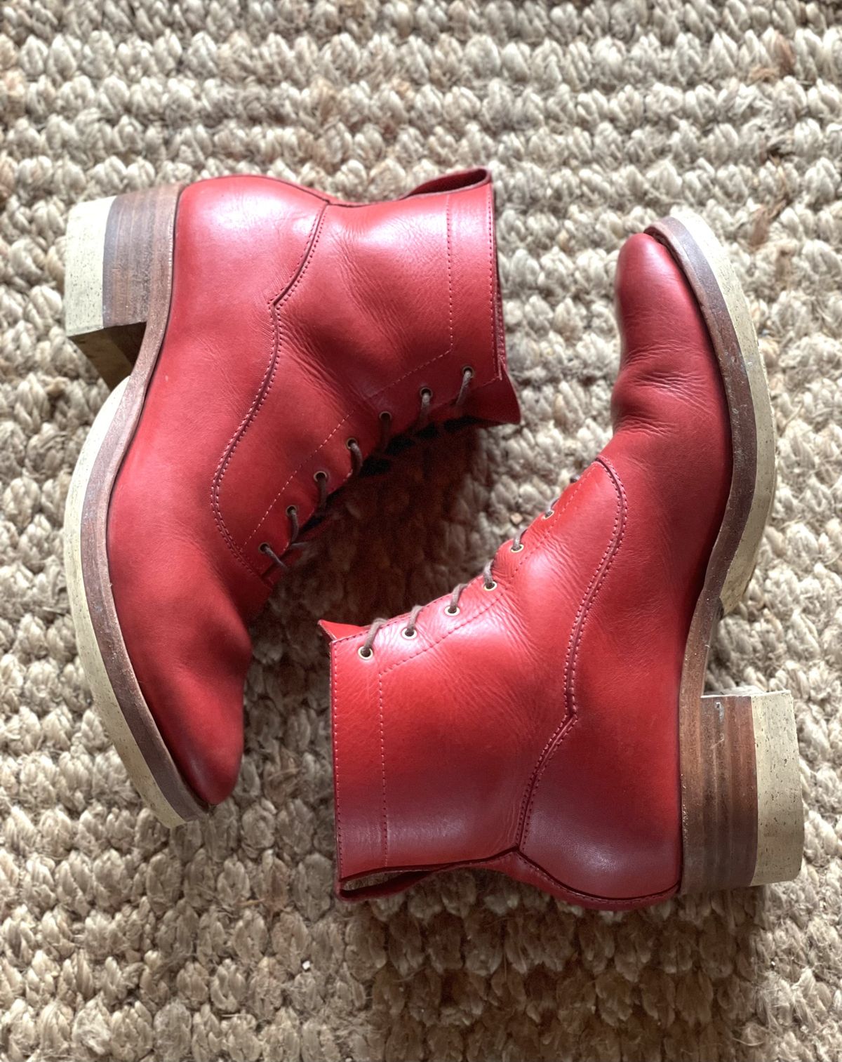 Photo by patinathunderdome on January 3, 2022 of the Maya Miel Balmoral Boot in Badalassi Carlo Red Minerva.
