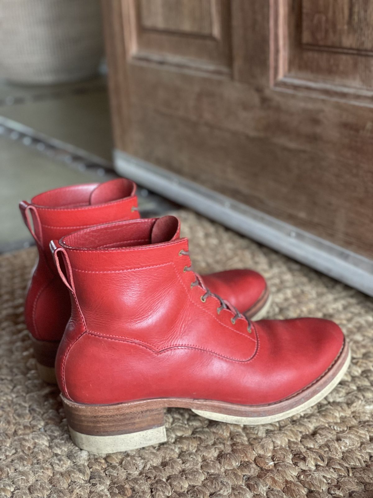 Photo by patinathunderdome on January 3, 2022 of the Maya Miel Balmoral Boot in Badalassi Carlo Red Minerva.