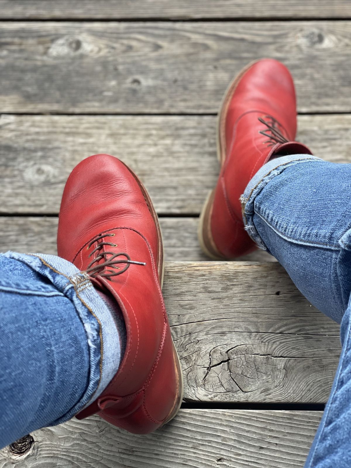Photo by patinathunderdome on January 3, 2022 of the Maya Miel Balmoral Boot in Badalassi Carlo Red Minerva.