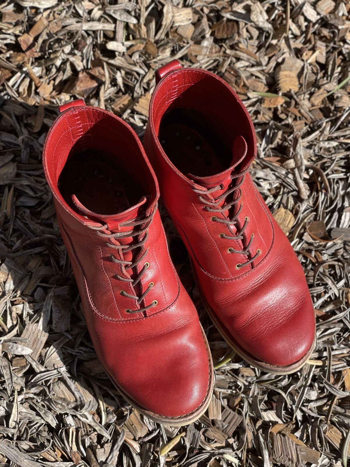 Photo by patinathunderdome on February 1, 2022 of the Maya Miel Balmoral Boot in Badalassi Carlo Red Minerva.