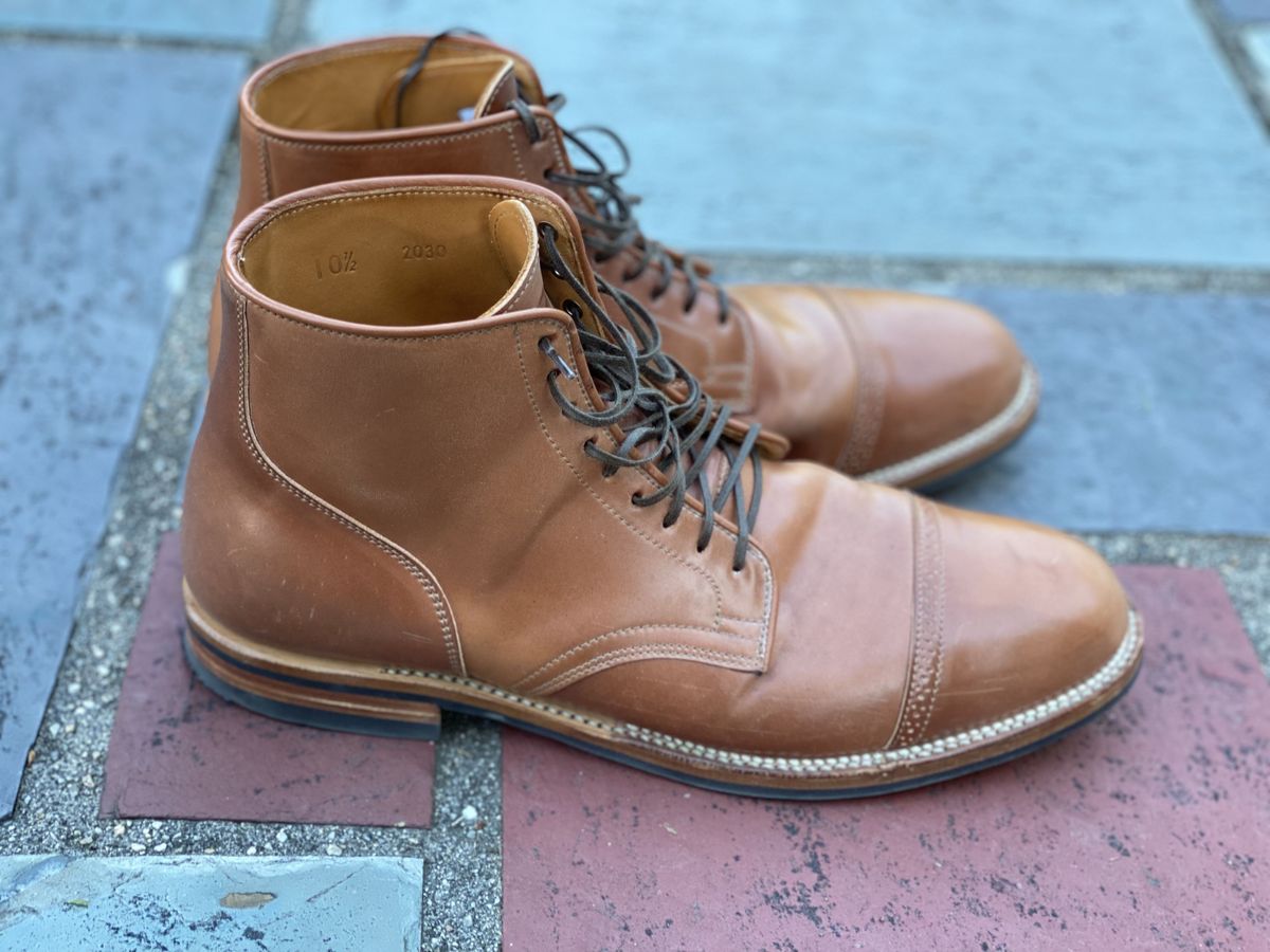 Photo by patinathunderdome on November 5, 2021 of the Viberg Service Boot in Horween Natural Shell Cordovan.