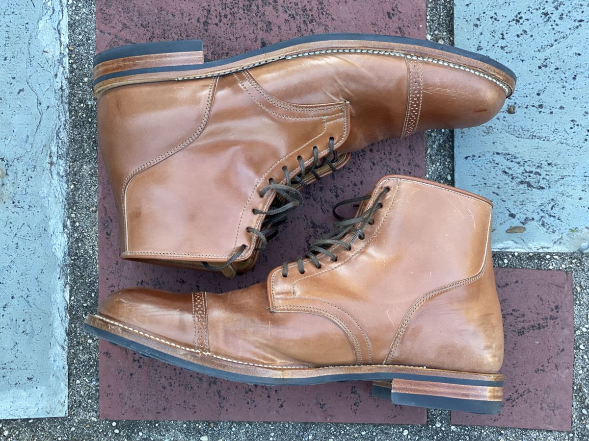 Photo by patinathunderdome on November 5, 2021 of the Viberg Service Boot in Horween Natural Shell Cordovan.