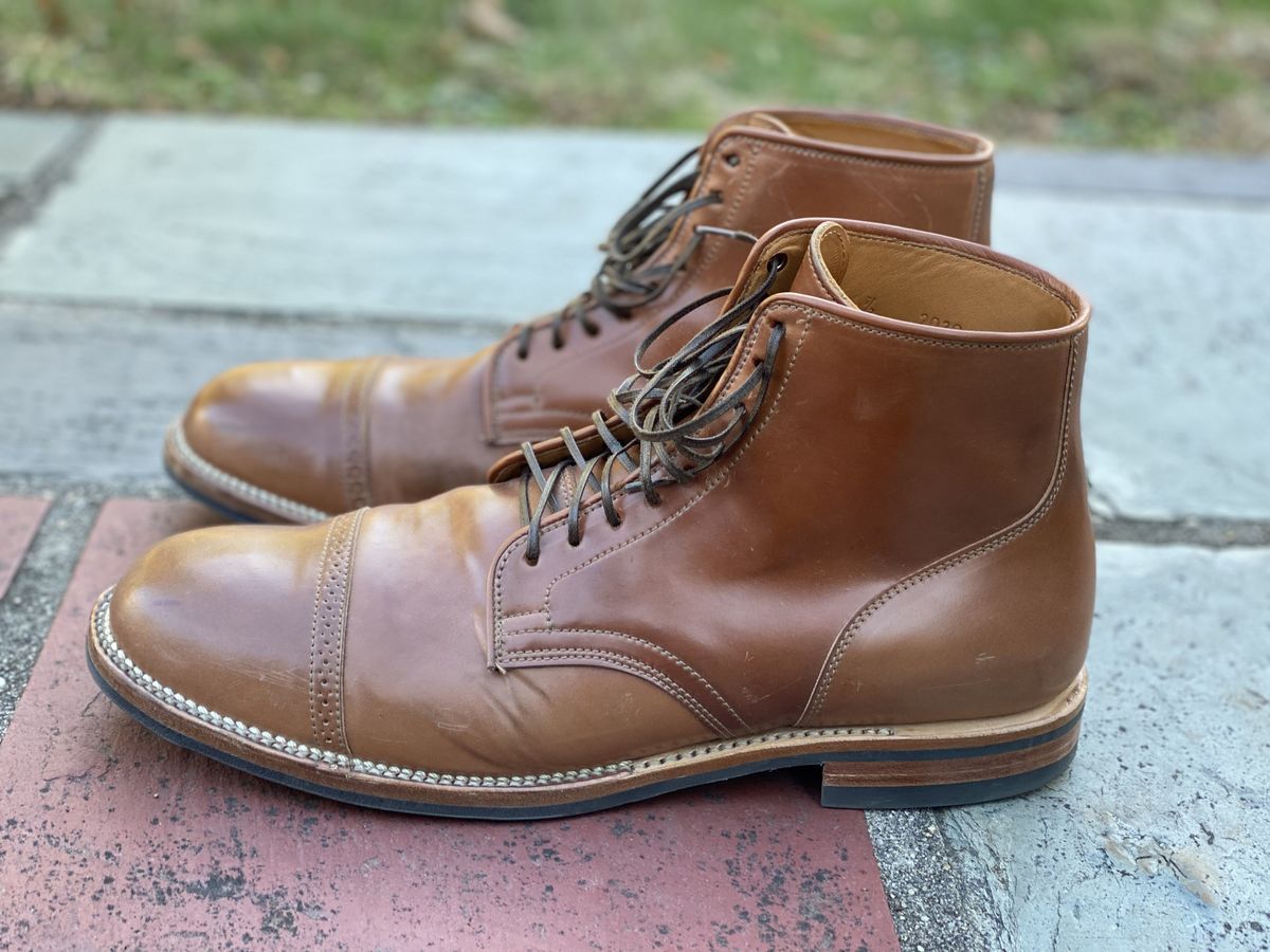 Photo by patinathunderdome on December 4, 2021 of the Viberg Service Boot in Horween Natural Shell Cordovan.