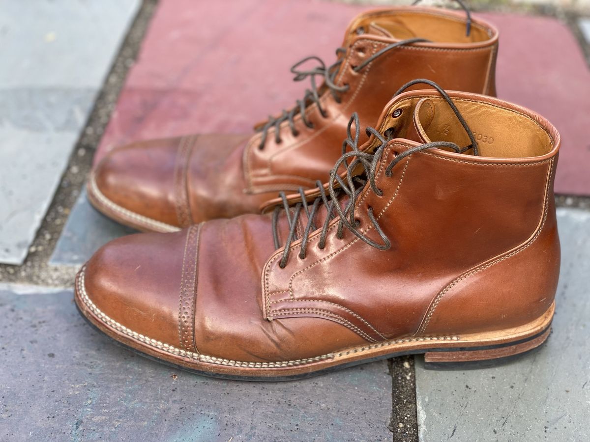 Photo by patinathunderdome on May 5, 2022 of the Viberg Service Boot in Horween Natural Shell Cordovan.